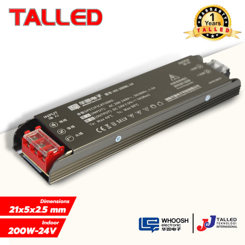 POWER SUPPLY INDOOR WHOOSH 24V 200W 8,3A LED LIGHT BOX SLIM JNJ TALLED