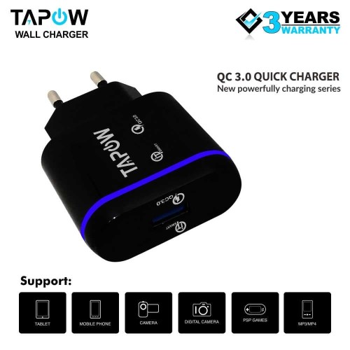 KEPALA CHARGER 1 PORT USB QUICK CHARGER 3.0A TAPOW RC008-BLK