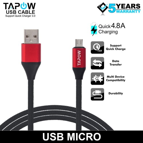 KABEL DATA QUICK CHARGING MICRO 4.8A NYLON TAPOW CB069-RB