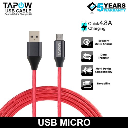 KABEL DATA QUICK CHARGING MICRO 4.8A NYLON TAPOW CB069-BR