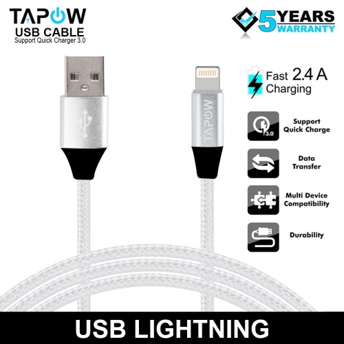 KABEL DATA QUICK CHARGING LIGHTNING NYLON TAPOW CB008I5-SLV