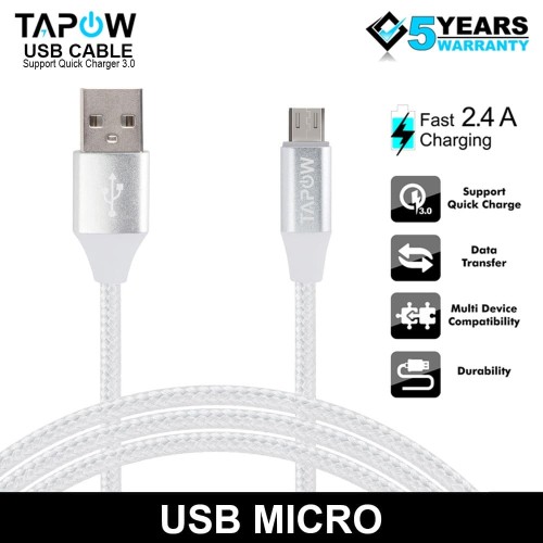 KABEL DATA QUICK CHARGING MICRO NYLON TAPOW CB008V8-SLV