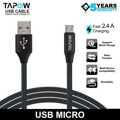 KABEL DATA QUICK CHARGING MICRO NYLON TAPOW CB008V8-BLK