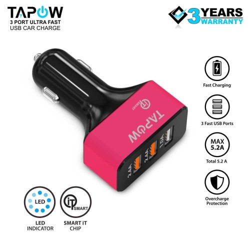 CAR CHARGER 3PORT USB FAST CHARGING MAX 5.2A TAPOW C030-PB