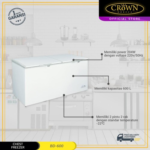 Chest Freezer BD-600 Mesin Pembeku Crown Horeca