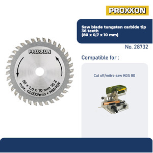 PROXXON 28732 MATA GERGAJI CIRCULAR SAW BLADE CARBIDE 80X1.6X10MM 36T