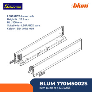 BLUM DRAWER RAK 770M5002S LEGRABOX I3 DRAWER SIDE H=90.5MM NL=500MM