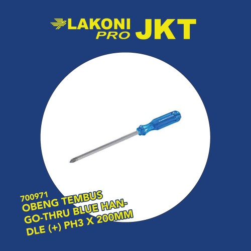 700971 LAKONI PRO OBENG TEMBUS GO-THRU BLUE HANDLE (+) PH3 x 200mm (8)