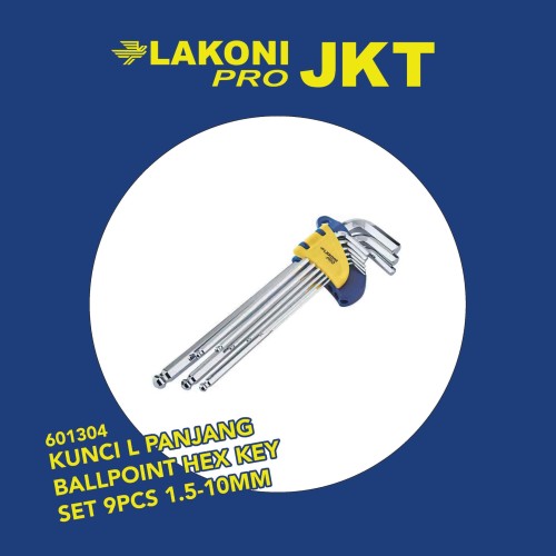 601304 LAKONI PRO KUNCI L PANJANG BALLPOINT HEX KEY SET 9PCS 1.5-10mm