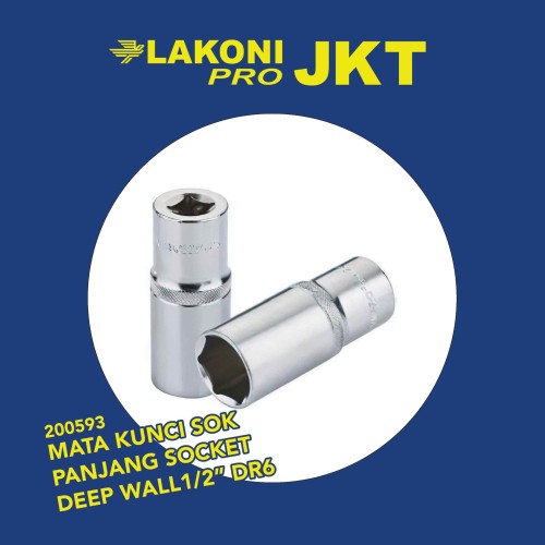 200593 LAKONI PRO MATA KUNCI SOK PANJANG SOCKET DEEP WALL1/2" DR6 15MM