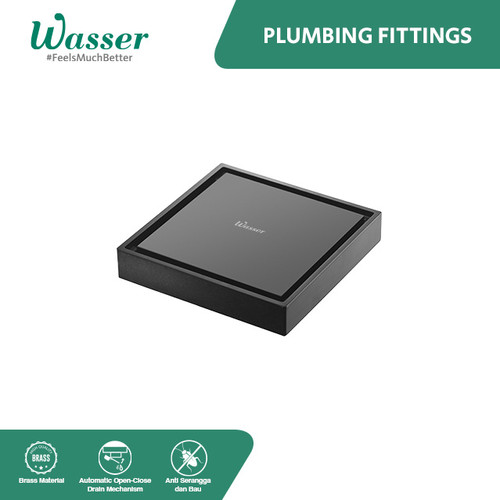 Wasser Square Tile Floor Drain 4" x 4" | HSA-6436 Matte Black