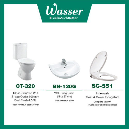 Promo Paket Wasser Closet CT-320, Basin BN-130G dan FineWash SC-551