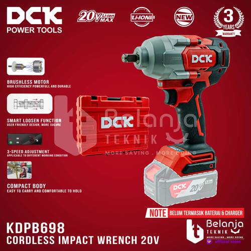 DCK Impact Wrench Baterai 1/2 Inch Pembuka Baut KDPB698 20V Unit Only