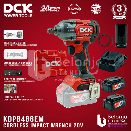 DCK Impact Wrench Baterai 1/2 In KDPB488EM Pembuka Baut Brushless 20V