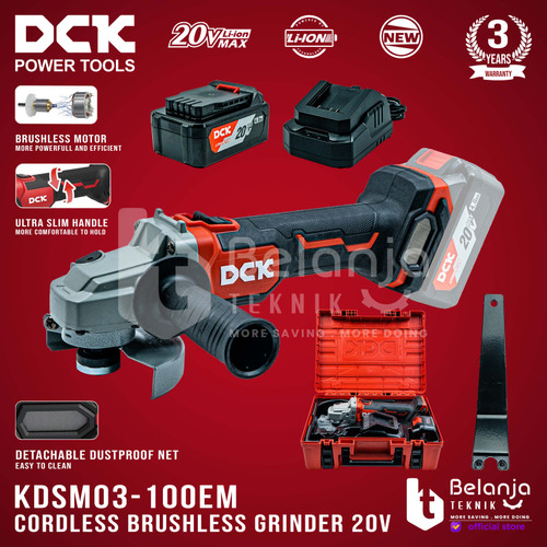 DCK Cordless Brushless Grinder KDSM03-100EM 4 Inch 20V Gerinda Baterai