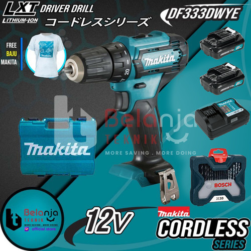 Makita Mesin Bor Obeng Baterai DF 333 DWYE Driver 12V + X-line 33 PCS