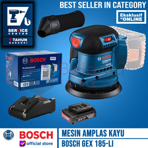 Bosch Mesin Amplas Kayu Baterai GEX 185-LI Orbital Sander 5 In Set 2AH