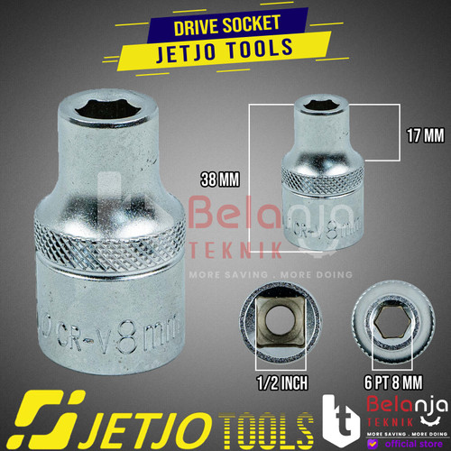 JETJO TOOLS Mata Kunci Sock Socket 1/2" DR 6 PT 8 MM Kunci Sock 8mm