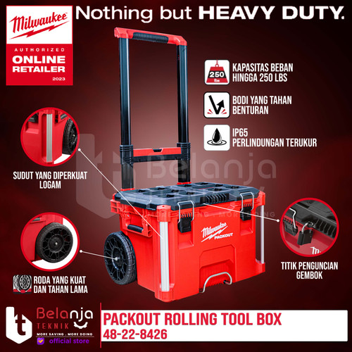 Milwaukee Packout Rolling Tool Box Tempat Perkakas Toolkit 48-22-8426