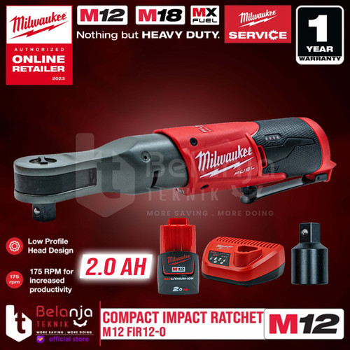 Milwaukee Compact Impact Ratchet M12 FIR12-0 Kunci Rachet Set 12V 2 AH