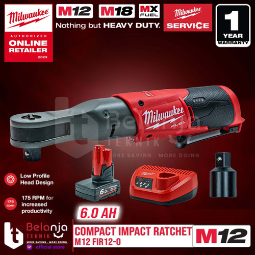 Milwaukee Compact Impact Ratchet M12 FIR12-0 Kunci Rachet Set 12V 6 AH