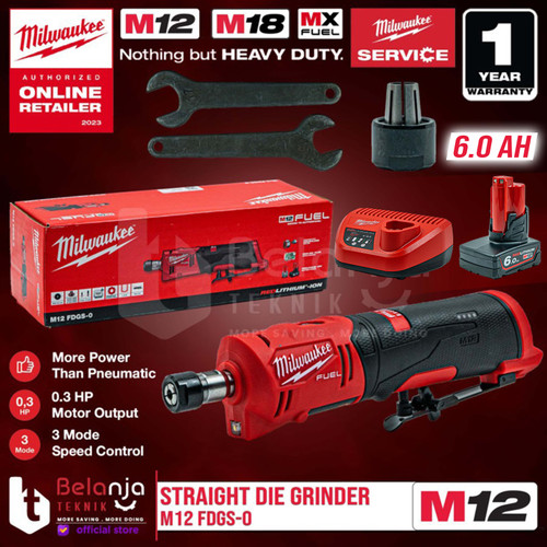 Milwaukee Gerinda Baterai M12 FDGS-0 Straight Die Grinder Set 12 V 6Ah