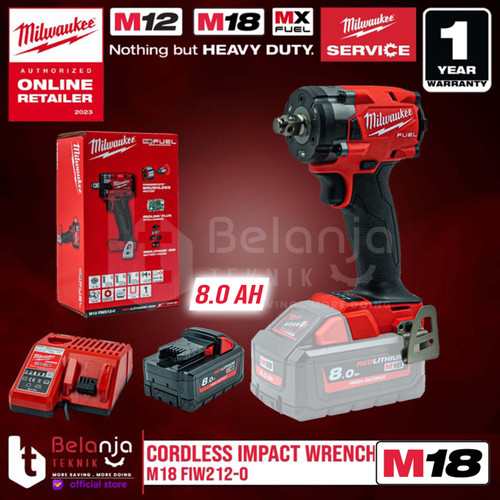 Milwaukee Impact Wrench Baterai M18 FIW212-0 1/2 Inch Set 18 V 8 Ah