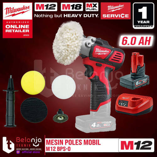 Milwaukee Polisher M12 BPS-0 Mesin Poles Mobil Baterai Set 12V 6 AH