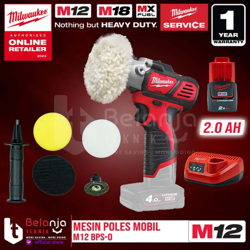 Milwaukee Polisher M12 BPS-0 Mesin Poles Mobil Baterai Set 12 V 2 AH