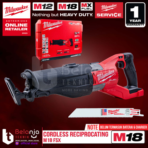 Milwaukee Super Sawzall Reciprocating M18 FSX-0C Sabre Saw Baterai 18V