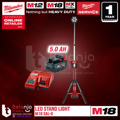 Milwaukee Led Stand Light M18 SAL-0 Lampu Senter Kerja Set 18V 5 AH