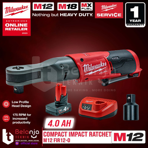 Milwaukee Compact Impact Ratchet M12 FIR12-0 Kunci Rachet Set 12 V 4AH