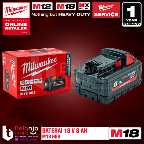 Milwaukee High Battery M18 HB8 Baterai 18V 8 Ah M18HB8 RED-Lithium Ion