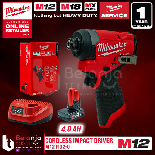 Milwaukee Impact Driver Baterai M12 FID2-0 1/4 Inch Hex Set 12V 4 AH