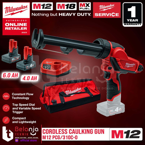 Milwaukee Tembakan Lem Baterai M12 PCG-310C Caulking Gun Set 12V 4 AH