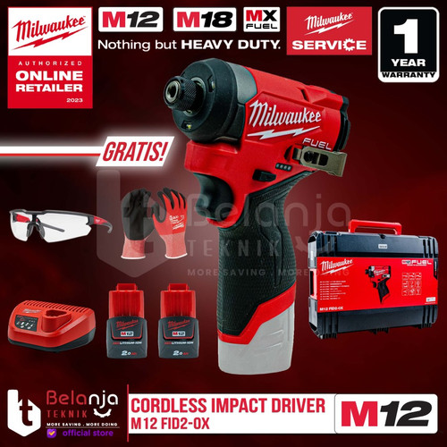 Milwaukee Impact Driver Baterai M12 FID-0 1/4 Inch Hex Set 12V 2AH SET