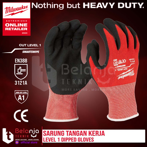 Milwaukee Sarung Tangan Kerja Proyek CUT 1 Dipped Gloves CUT1 Size L