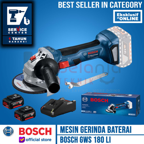 Bosch Mesin Cordless Grinder 4" GWS 180 LI Charger Battery 4Ah 18V Set