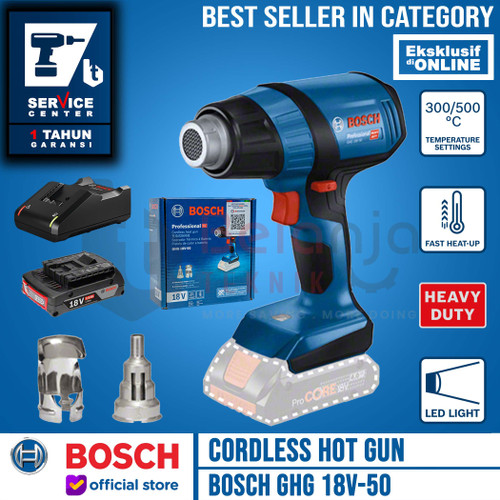 Bosch Cordless Hot Gun GHG 18V-50 Pemanas 18V 500C + Baterai 18 V 2 Ah