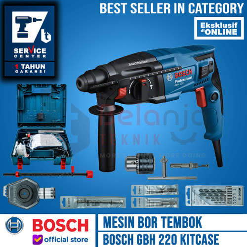 Bosch Mesin Bor Tembok Rotary Hammer Drill GBH 220 22MM Kit Case 6 ACC