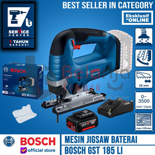 Bosch Mesin Gergaji Baterai GST 185 Li Jigsaw + Baterai Charger 4 AH