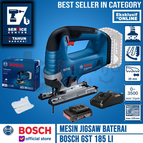 Bosch Mesin Gergaji Baterai GST 185 Li Jigsaw + Baterai Charger 2 AH