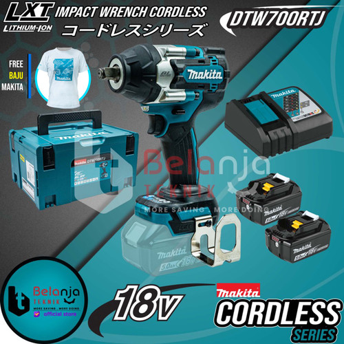 Makita Impact Wrench Cordless DTW700RTJ Pembuka Baut 1/2" 18V DTW 700