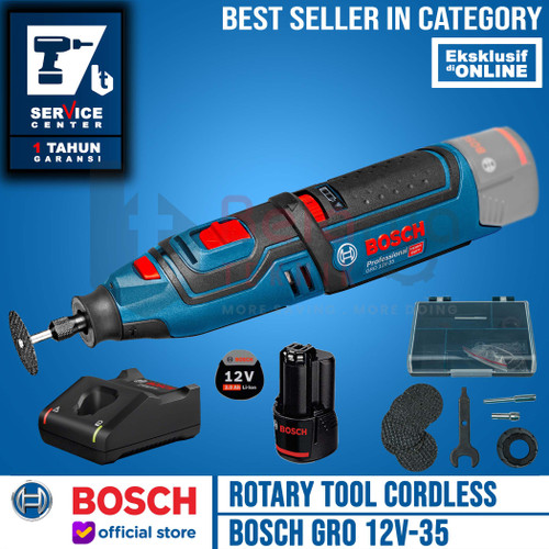 Bosch Mesin Rotary Tool Cordless GRO 12V-35 Charger Battery 12 V 3 AH