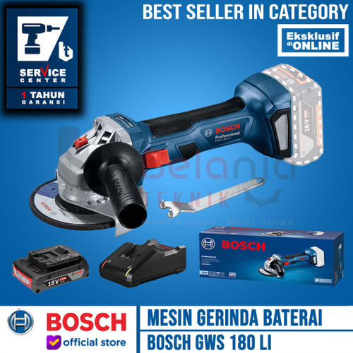 Bosch Mesin Cordless Grinder 4" GWS 180 LI SET Charger Battery 2Ah 18V