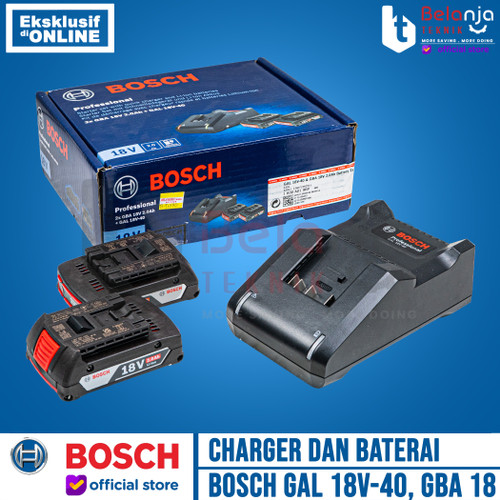 Bosch Starter Kit Charger GAL 18V-40 2 Baterai Cordless GBA 18 V 2.0AH