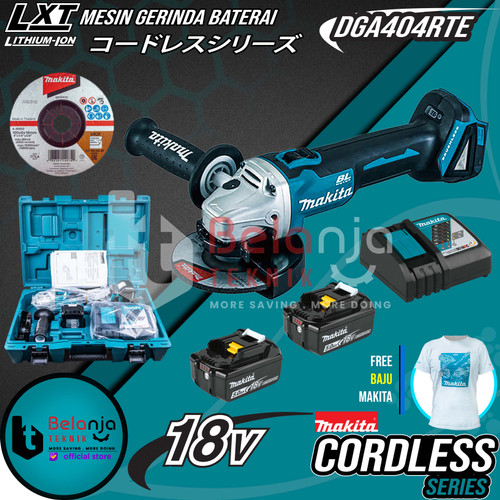 Makita Mesin Gerinda Baterai 4" DGA404 RTE Cordless DGA 404 18V SET