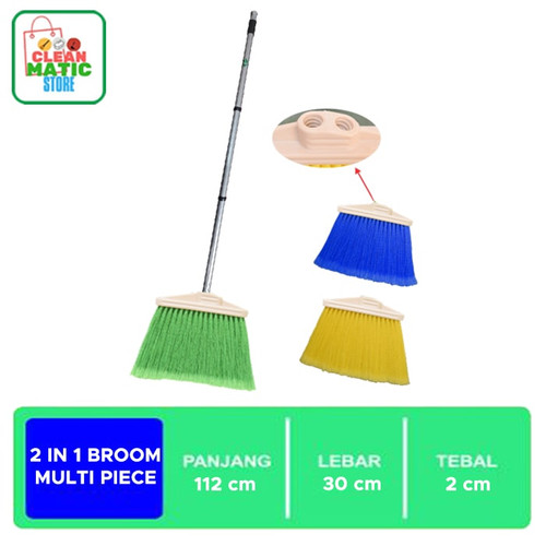 2 IN 1 BROOM MULTI PIECE - Sapu Dengan Tongkat 3 Bagian Besi Ringan