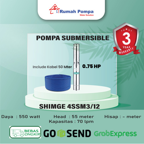 Pompa Submersible Stainles 4 Inc SHIMGE 4SSM3/9 + Kabel 50 M