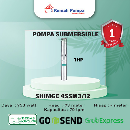 Pompa Submersible Stainles 4 Inc SHIMGE 4SSM3/12 Non Kabel